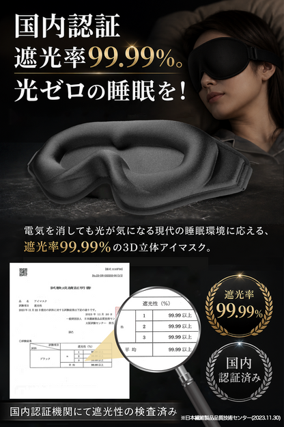 国内認証 遮光率99.99%以上のPremium 3D立体アイマスク